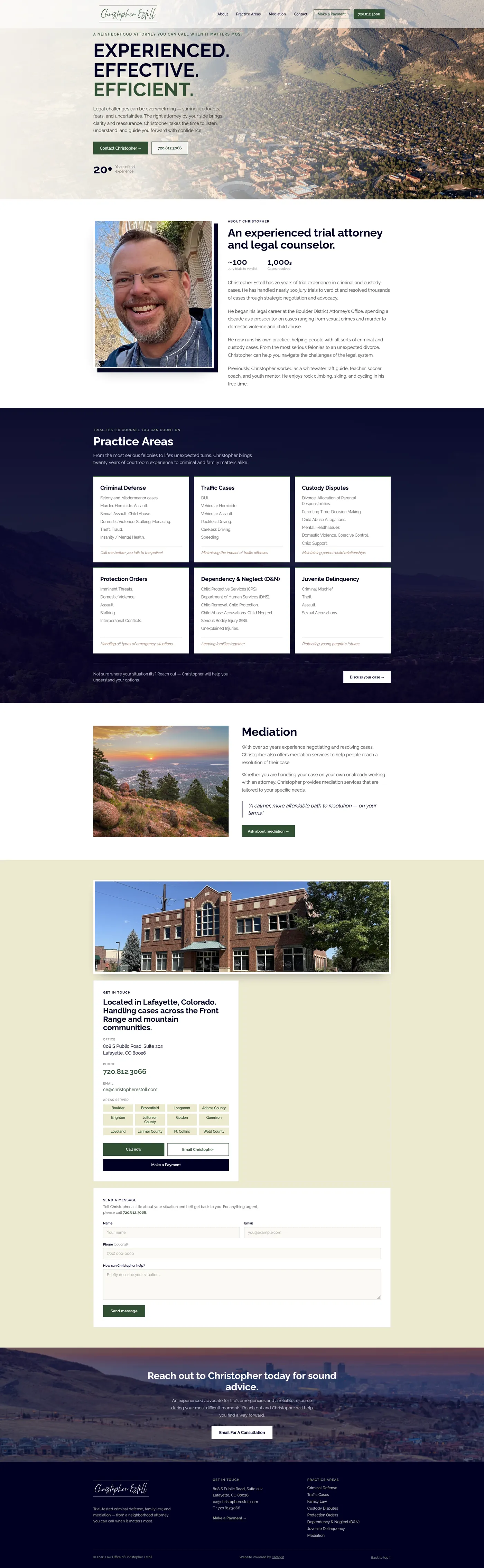Website for a criminal defense and family law attorney in Lafayette, Colorado