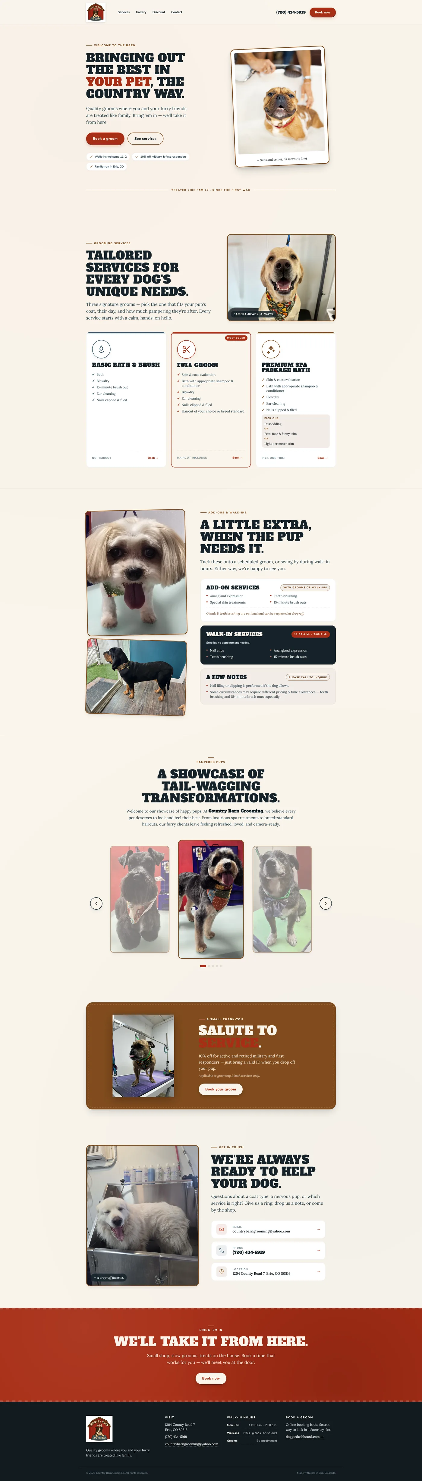 Marketing site for a country-style pet grooming business