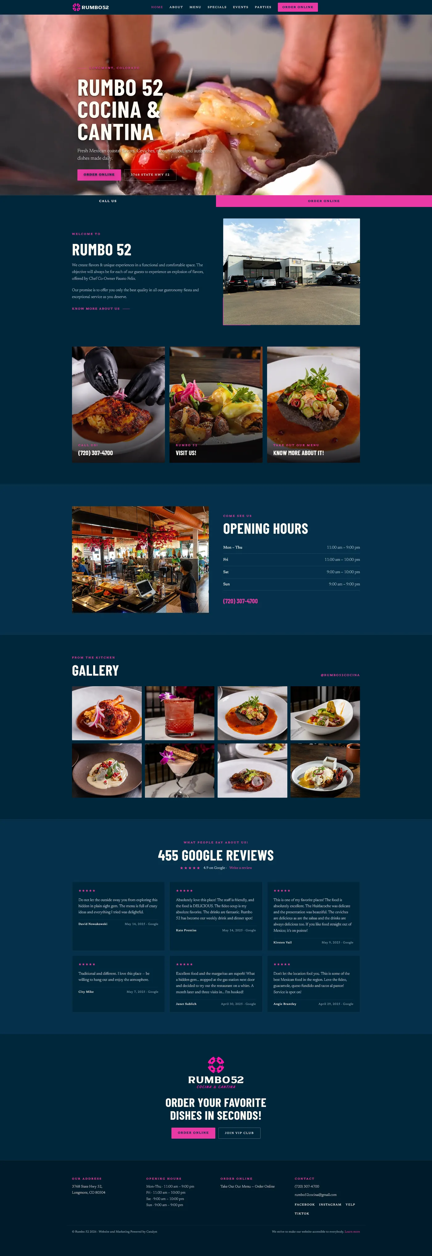 Website for a Mexican coastal restaurant and cantina in Longmont, Colorado