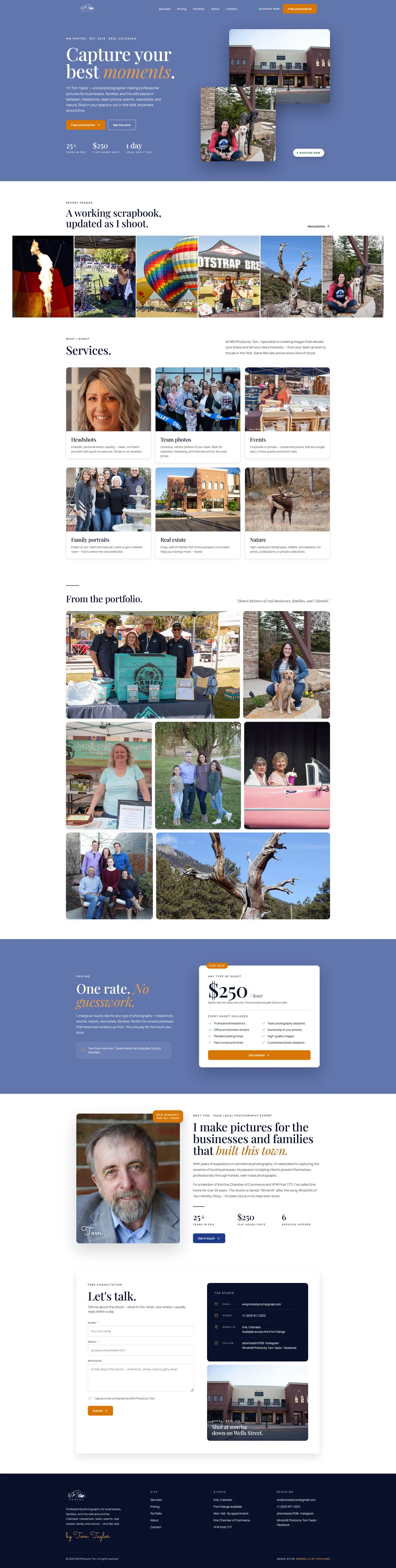 Portfolio site for a professional photographer in Erie, Colorado