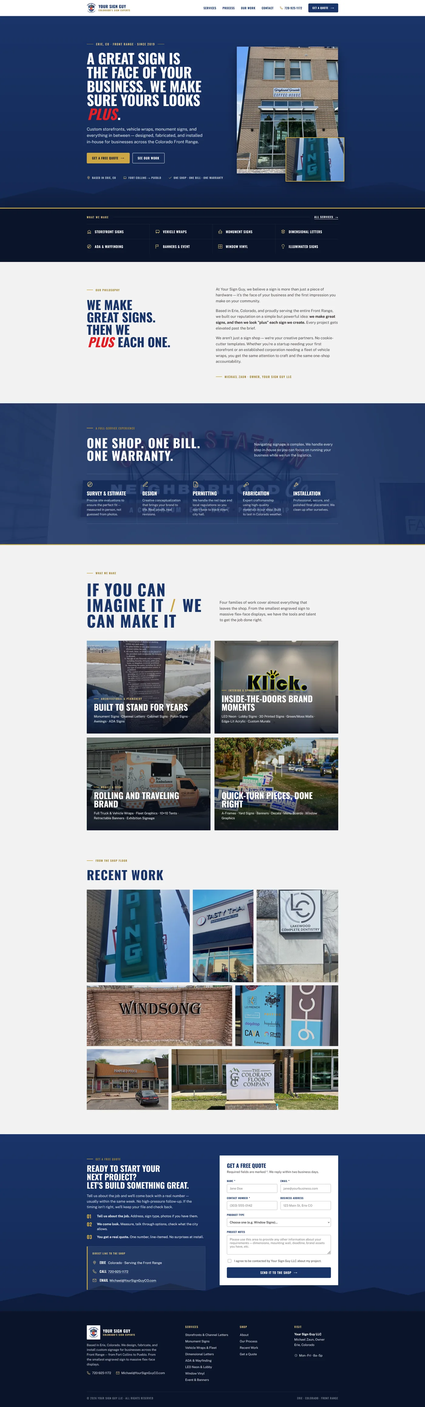 Marketing site for a Colorado sign manufacturer